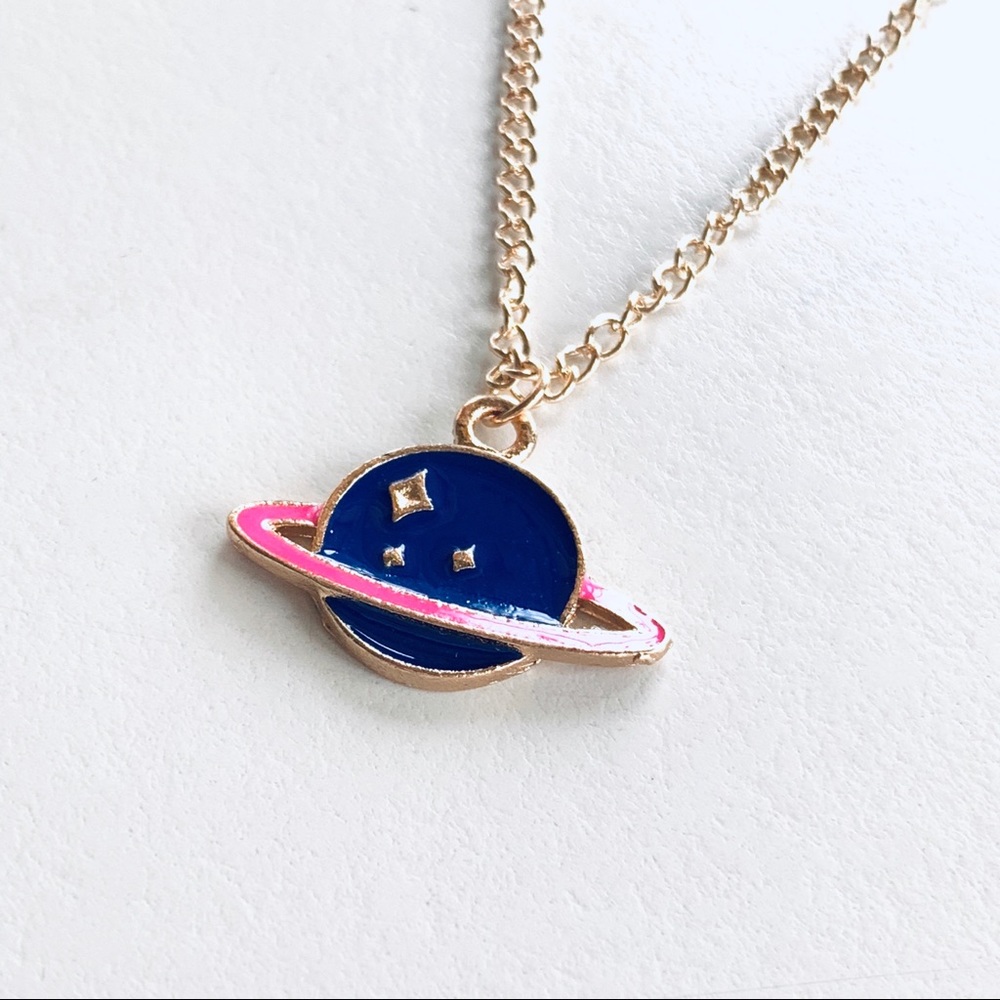NEW Planet Navy Space Series Necklace Gold